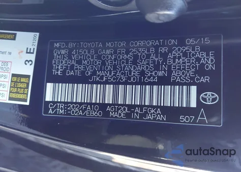 2015 Scion Tc z USA, uszkodzony, nr VIN JTKJF5C73FJ011644